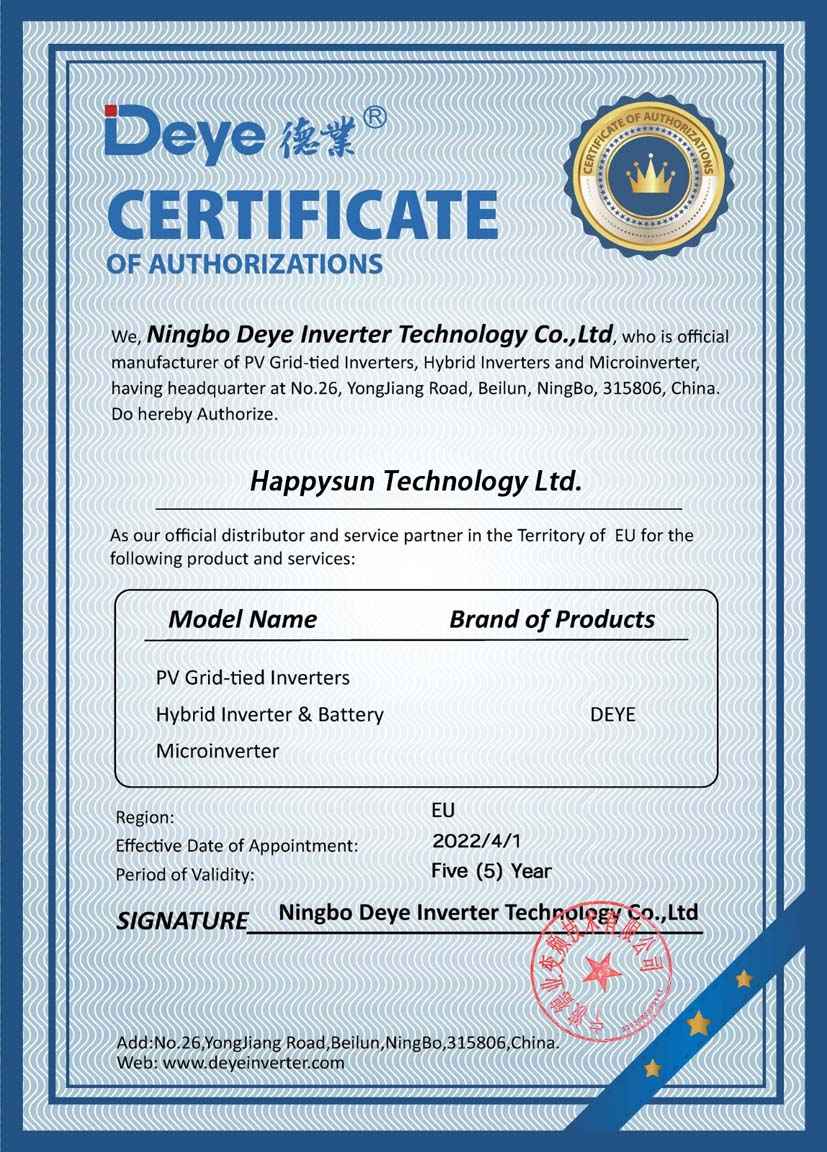 Deye inverter certificate|Deye distributor